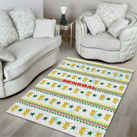 Senegal Christmas Area Rug with White-Green-Yellow Design, Golden Lion, and Festive Stars Motif - Wonder Print Shop