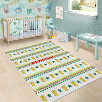 Senegal Christmas Area Rug with White-Green-Yellow Design, Golden Lion, and Festive Stars Motif - Wonder Print Shop