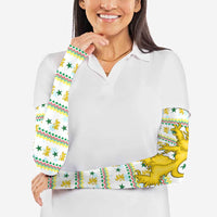Senegal Christmas Arm Sleeves with White-Green-Yellow Design, Golden Lion, and Festive Stars Motif - Wonder Print Shop