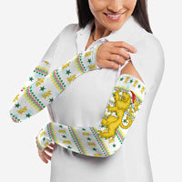 Senegal Christmas Arm Sleeves with White-Green-Yellow Design, Golden Lion, and Festive Stars Motif - Wonder Print Shop