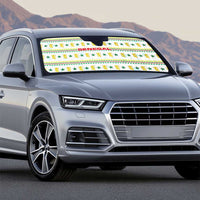 Senegal Christmas Auto Sun Shade with White-Green-Yellow Design, Golden Lion, and Festive Stars Motif - Wonder Print Shop