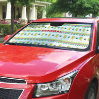 Senegal Christmas Auto Sun Shade with White-Green-Yellow Design, Golden Lion, and Festive Stars Motif - Wonder Print Shop