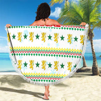 Senegal Christmas Beach Blanket with White-Green-Yellow Design, Golden Lion, and Festive Stars Motif - Wonder Print Shop