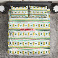 Senegal Christmas Bedding Set with White-Green-Yellow Design, Golden Lion, and Festive Stars Motif - Wonder Print Shop