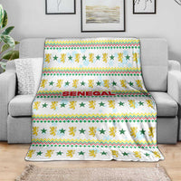 Senegal Christmas Blanket with White-Green-Yellow Design, Golden Lion, and Festive Stars Motif - Wonder Print Shop