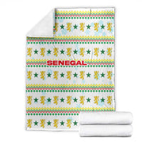 Senegal Christmas Blanket with White-Green-Yellow Design, Golden Lion, and Festive Stars Motif - Wonder Print Shop