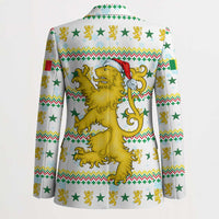 Senegal Christmas Blazer with White-Green-Yellow Design, Golden Lion, and Festive Stars Motif - Wonder Print Shop