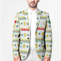 Senegal Christmas Blazer with White-Green-Yellow Design, Golden Lion, and Festive Stars Motif - Wonder Print Shop