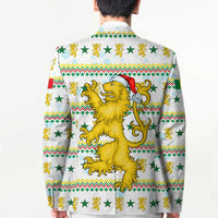 Senegal Christmas Blazer with White-Green-Yellow Design, Golden Lion, and Festive Stars Motif - Wonder Print Shop
