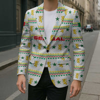 Senegal Christmas Blazer with White-Green-Yellow Design, Golden Lion, and Festive Stars Motif - Wonder Print Shop