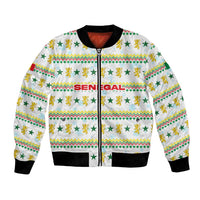 Senegal Christmas Bomber Jacket with White-Green-Yellow Design, Golden Lion, and Festive Stars Motif - Wonder Print Shop