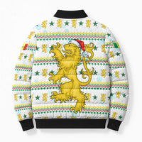 Senegal Christmas Bomber Puffer Jacket with White-Green-Yellow Design, Golden Lion, and Festive Stars Motif - Wonder Print Shop