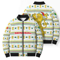 Senegal Christmas Bomber Puffer Jacket with White-Green-Yellow Design, Golden Lion, and Festive Stars Motif - Wonder Print Shop