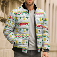 Senegal Christmas Bomber Puffer Jacket with White-Green-Yellow Design, Golden Lion, and Festive Stars Motif - Wonder Print Shop