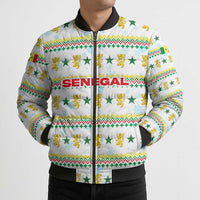 Senegal Christmas Bomber Puffer Jacket with White-Green-Yellow Design, Golden Lion, and Festive Stars Motif - Wonder Print Shop
