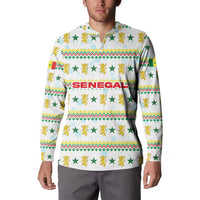 Senegal Christmas Button Sweatshirt with White-Green-Yellow Design, Golden Lion, and Festive Stars Motif - Wonder Print Shop