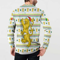 Senegal Christmas Button Sweatshirt with White-Green-Yellow Design, Golden Lion, and Festive Stars Motif - Wonder Print Shop