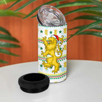 Senegal Christmas 4 in 1 Can Cooler Tumbler with White-Green-Yellow Design, Golden Lion, and Festive Stars Motif - Wonder Print Shop