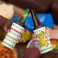 Senegal Christmas 4 in 1 Can Cooler Tumbler with White-Green-Yellow Design, Golden Lion, and Festive Stars Motif - Wonder Print Shop