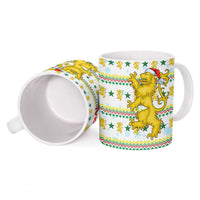 Senegal Christmas Ceramic Mug with White-Green-Yellow Design, Golden Lion, and Festive Stars Motif - Wonder Print Shop
