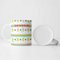 Senegal Christmas Ceramic Mug with White-Green-Yellow Design, Golden Lion, and Festive Stars Motif - Wonder Print Shop