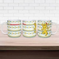 Senegal Christmas Ceramic Mug with White-Green-Yellow Design, Golden Lion, and Festive Stars Motif - Wonder Print Shop