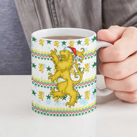 Senegal Christmas Ceramic Mug with White-Green-Yellow Design, Golden Lion, and Festive Stars Motif - Wonder Print Shop