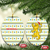 Senegal Christmas Ceramic Ornament with White-Green-Yellow Design, Golden Lion, and Festive Stars Motif - Wonder Print Shop