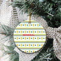 Senegal Christmas Ceramic Ornament with White-Green-Yellow Design, Golden Lion, and Festive Stars Motif - Wonder Print Shop