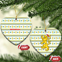 Senegal Christmas Ceramic Ornament with White-Green-Yellow Design, Golden Lion, and Festive Stars Motif - Wonder Print Shop