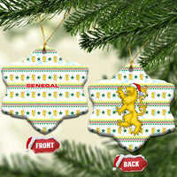 Senegal Christmas Ceramic Ornament with White-Green-Yellow Design, Golden Lion, and Festive Stars Motif - Wonder Print Shop