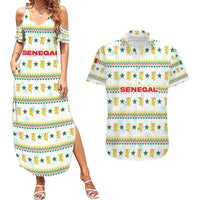 Senegal Christmas Couples Matching Summer Maxi Dress and Hawaiian Shirt with White-Green-Yellow Design, Golden Lion, and Festive Stars Motif - Wonder Print Shop