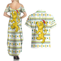 Senegal Christmas Couples Matching Summer Maxi Dress and Hawaiian Shirt with White-Green-Yellow Design, Golden Lion, and Festive Stars Motif - Wonder Print Shop