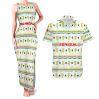 Senegal Christmas Couples Matching Tank Maxi Dress and Hawaiian Shirt with White-Green-Yellow Design, Golden Lion, and Festive Stars Motif - Wonder Print Shop