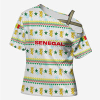 Senegal Christmas Cross Shoulder Shirt with White-Green-Yellow Design, Golden Lion, and Festive Stars Motif - Wonder Print Shop
