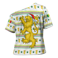 Senegal Christmas Cross Shoulder Shirt with White-Green-Yellow Design, Golden Lion, and Festive Stars Motif - Wonder Print Shop