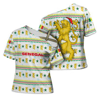 Senegal Christmas Cross Shoulder Shirt with White-Green-Yellow Design, Golden Lion, and Festive Stars Motif - Wonder Print Shop