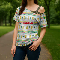 Senegal Christmas Cross Shoulder Shirt with White-Green-Yellow Design, Golden Lion, and Festive Stars Motif - Wonder Print Shop