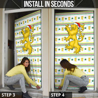 Senegal Christmas Door Cover with White-Green-Yellow Design, Golden Lion, and Festive Stars Motif - Wonder Print Shop