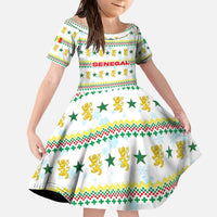 Senegal Christmas Family Matching Off The Shoulder Long Sleeve Dress and Hawaiian Shirt with White-Green-Yellow Design, Golden Lion, and Festive Stars Motif - Wonder Print Shop
