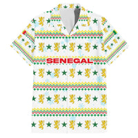 Senegal Christmas Family Matching Off The Shoulder Long Sleeve Dress and Hawaiian Shirt with White-Green-Yellow Design, Golden Lion, and Festive Stars Motif - Wonder Print Shop