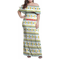 Senegal Christmas Family Matching Off Shoulder Maxi Dress and Hawaiian Shirt with White-Green-Yellow Design, Golden Lion, and Festive Stars Motif - Wonder Print Shop