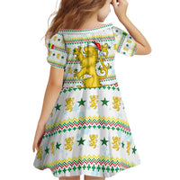 Senegal Christmas Family Matching Off Shoulder Short Dress and Hawaiian Shirt with White-Green-Yellow Design, Golden Lion, and Festive Stars Motif - Wonder Print Shop