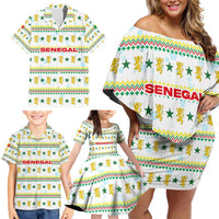 Senegal Christmas Family Matching Off Shoulder Short Dress and Hawaiian Shirt with White-Green-Yellow Design, Golden Lion, and Festive Stars Motif - Wonder Print Shop