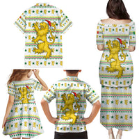 Senegal Christmas Family Matching Puletasi and Hawaiian Shirt with White-Green-Yellow Design, Golden Lion, and Festive Stars Motif - Wonder Print Shop
