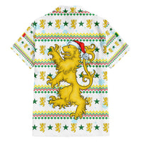 Senegal Christmas Family Matching Puletasi and Hawaiian Shirt with White-Green-Yellow Design, Golden Lion, and Festive Stars Motif - Wonder Print Shop