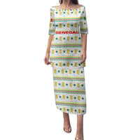 Senegal Christmas Family Matching Puletasi and Hawaiian Shirt with White-Green-Yellow Design, Golden Lion, and Festive Stars Motif - Wonder Print Shop