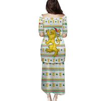 Senegal Christmas Family Matching Puletasi and Hawaiian Shirt with White-Green-Yellow Design, Golden Lion, and Festive Stars Motif - Wonder Print Shop