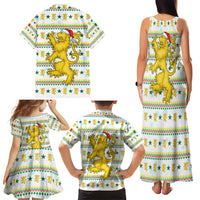 Senegal Christmas Family Matching Tank Maxi Dress and Hawaiian Shirt with White-Green-Yellow Design, Golden Lion, and Festive Stars Motif - Wonder Print Shop