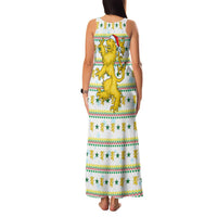 Senegal Christmas Family Matching Tank Maxi Dress and Hawaiian Shirt with White-Green-Yellow Design, Golden Lion, and Festive Stars Motif - Wonder Print Shop